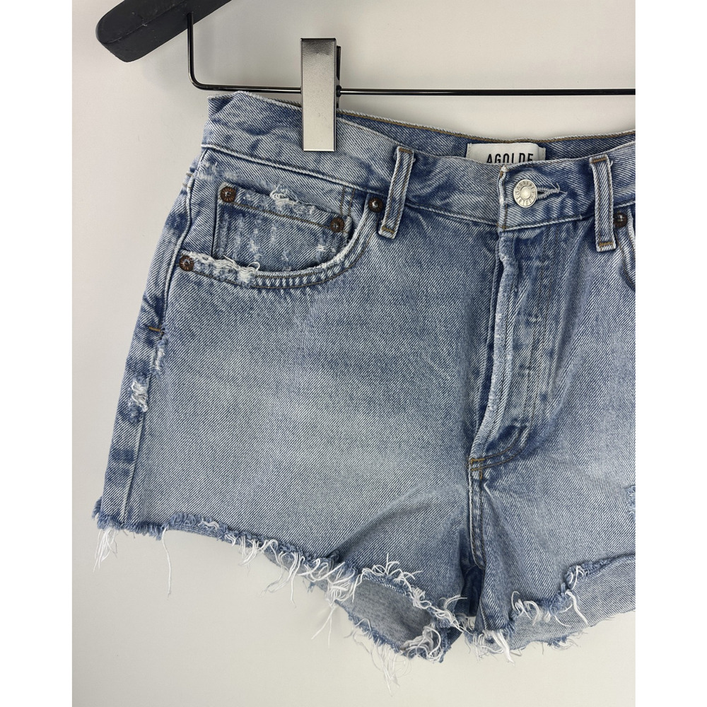 Agolde Parker Cut Off Distressed Jean Shorts Raw Hem Blue Denim Women's Size 27 - Picture 3 of 12